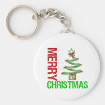 Merry Christmas Whimsical Tree Keychains