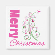 Merry Christmas Whimsical Tree Refrigerator Magnet