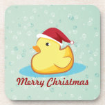 Merry Christmas yellow rubber duckie cork coaster