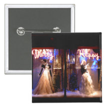 Merry Happy Fashion Gowns Holiday WIndows NYC Pinback Button