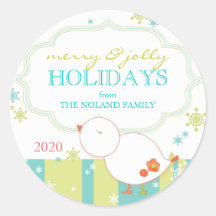 Merry Jolly Holidays Bird, Snowflakes Stickers