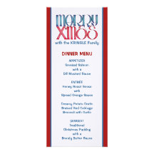 Merry X'mas blue Christmas Dinner Menu Invitation