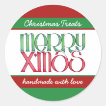 Merry Xmas green Round Kitchen Jar Label Stickers