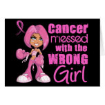 Messed With Wrong Girl Cartoon Breast Cancer Greeting Cards