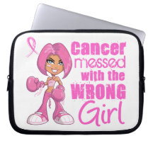 Messed With Wrong Girl Cartoon Breast Cancer Laptop Sleeve