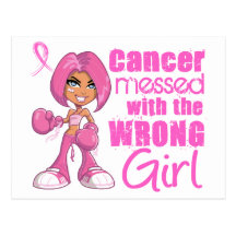 Messed With Wrong Girl Cartoon Breast Cancer Postcard