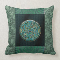 Metallic Celtic Knot on Green Brocade Throw Pillow pillows