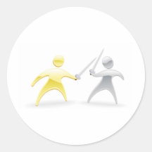 Metallic character swordfight round sticker