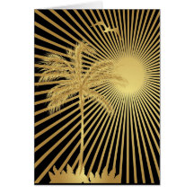Metallic gold palm tree and sun greeting card