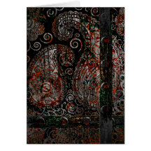 Metallic Grunge Paisley Red Rust Grey with Rivets Greeting Cards