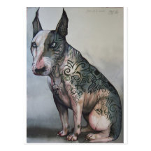 Mexican day of the dead bull terrier postcards