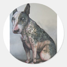 Mexican day of the dead bull terrier round sticker