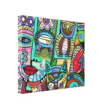 Mexican Woman Garden Owl & Cat Gallery Wrap Canvas