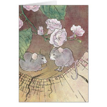 Mice in Log with Roses Greeting Card