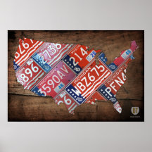 Michigan License Plate Map of the USA 1976 Poster