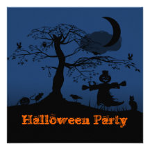 Midnight Blue Halloween Scene Invitation