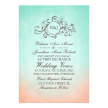 Mint and Peach Bohemian Wedding Invitation