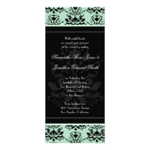 Mint & Black Damask Slim Wedding Invite