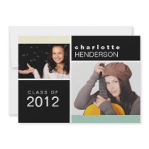 Mint colour block photo graduation announcement invitations