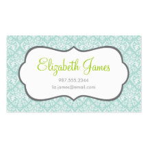 Mint Damask Business Cards