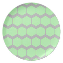 Mint Green and Gray, Retro Geometric Pattern. Dinner Plates