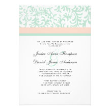 Mint Green and Peach Pink Wedding Invitation