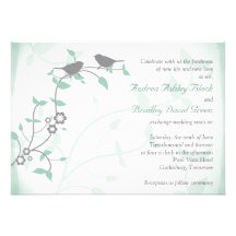 Mint Green Grey Birds Wedding Invitation