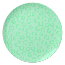 Mint Green Leopard Print Pattern. Dinner Plates