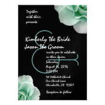 Mint Green Roses and Black Wedding Template Custom Announcement