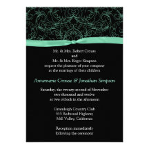 Mint Green Scrolls and Ribbon Wedding Invitation