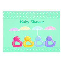 MINT GREEN SPOTTED MULTI DUCK BABY SHOWER INVITATI PERSONALISED INVITES