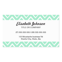Mint green whimsical zigzag chevron pattern business cards