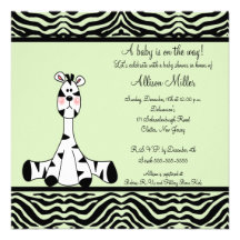 Mint Green Zebra Neutral  Baby Shower Invitation