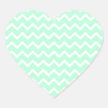 Mint Green Zigzag Stripes. Heart Sticker