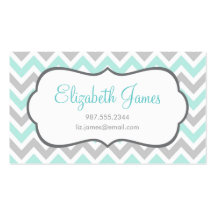 Mint & Grey Colourful Chevron Stripes Business Card Templates