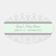 Mint Grey Damask Baby Shower Favour Stickers