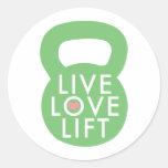 Mint "Live Love Lift" Round Stickers