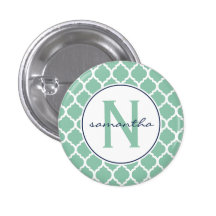 Mint Quatrefoil Monogram Button