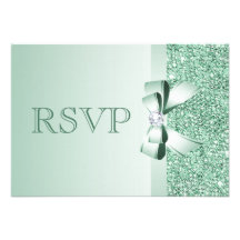 Mint Sequins, Bow & Diamond RSVP Wedding Personalized Invites