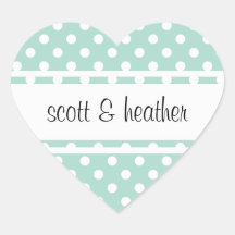 Mint & White Polka Dots Heart Stickers