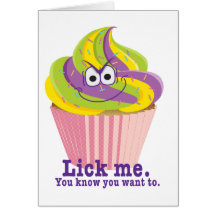 Mischievous Sly Innuendo Cupcake Lick Me Birthday Greeting Cards