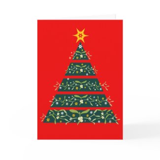 Mistletoe green christmas tree seasonal card red card