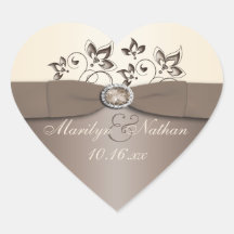 Mocha and Ivory Floral Wedding Favour Sticker
