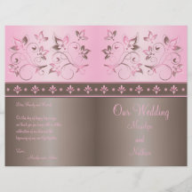 Mocha and Pink Floral Wedding Program Personalized Flyer