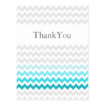 Mod chevron aqua Ombre wedding Thank You postcards
