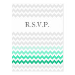 Mod chevron mint green Ombre wedding rsvp postcards
