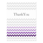 Mod chevron purple Ombre wedding Thank You postcards
