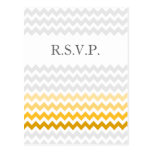 Mod chevron yellow and gray  Ombre wedding rsvp postcards