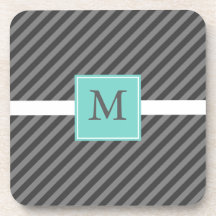 Mod Diagonal Stripe Grey with Aqua Coasters