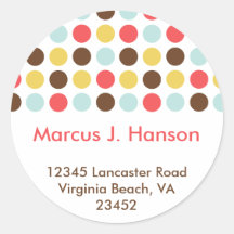 Mod dots retro chic custom circle address label round sticker
